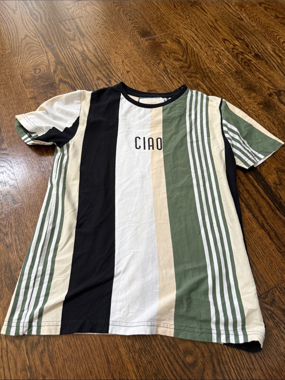 Striped Short Sleeve Tee - Green, Black, White, Tan